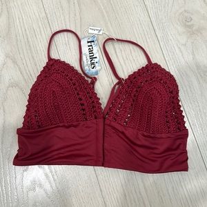 NWT Frankie’s Bikini Crochet top Burgundy Size Medium